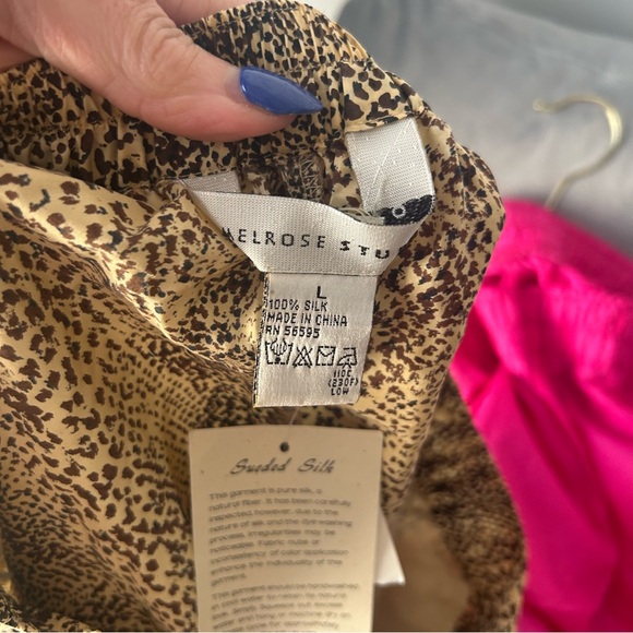 Vintage Melrose Studio leopard print silk wide leg pants L NWT - Picture 4 of 9